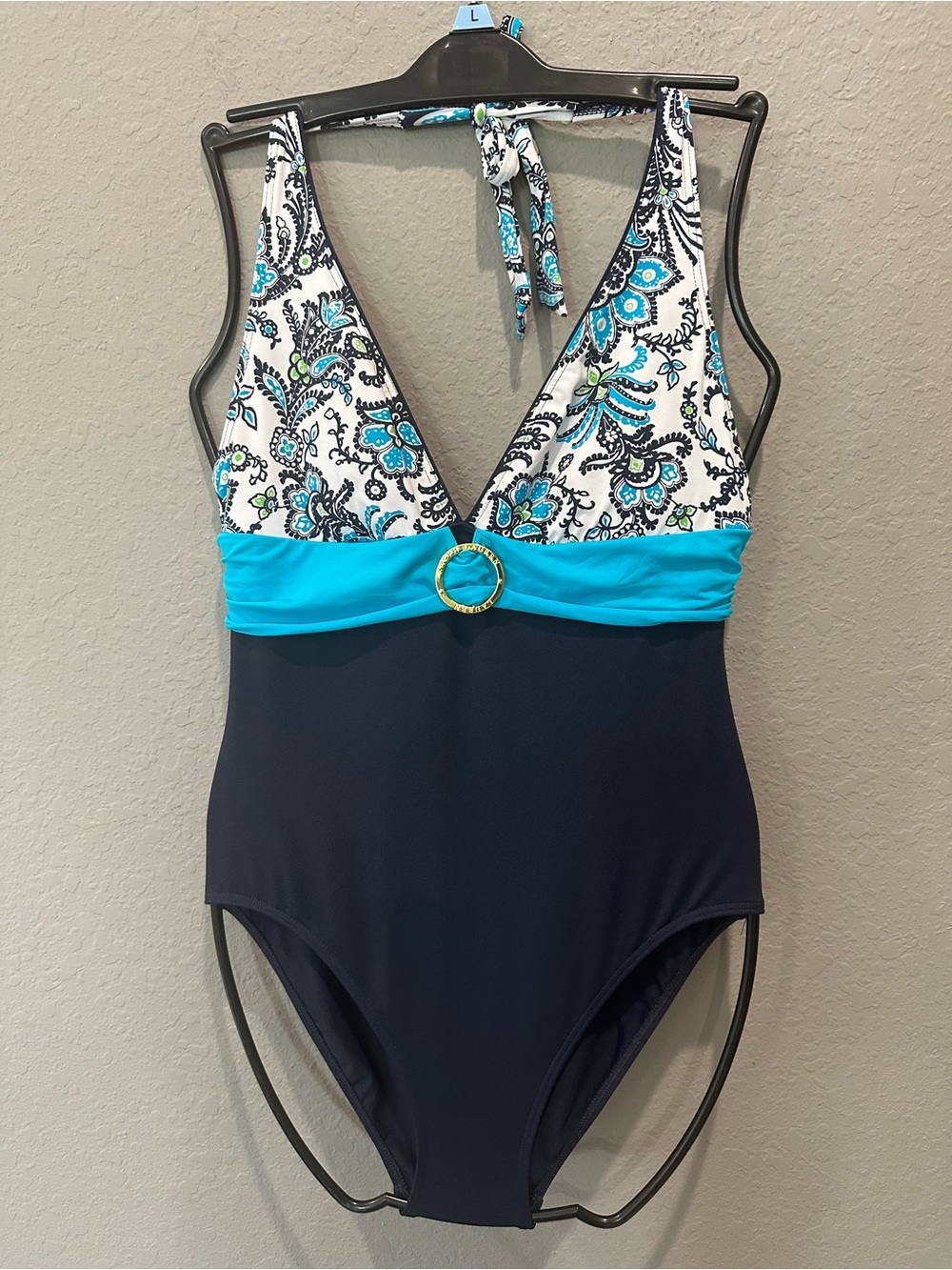 Lauren Ralph Lauren Women's One Piece Swimsuit Size 8 Blue White Gold
